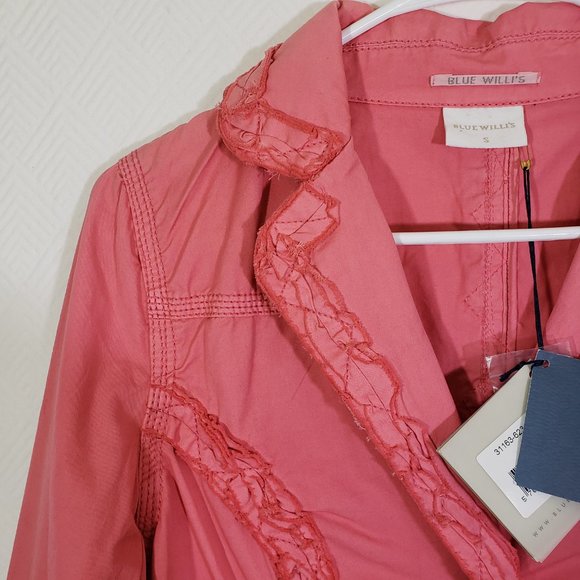 New BLUE WILLI'S Small Pink, Ruffle, Raw Edge Hem, Button-Down Jacket NWT - Picture 9 of 14